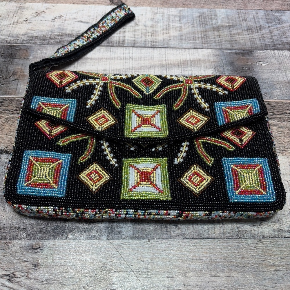 Y & S Original Multicolored Beaded Envelope Clutch